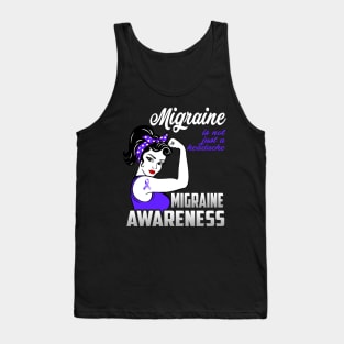 Migraine Awareness Headache Pain T-Shirt Migraine Is Not Just A Headache Purple Ribbon Warrior Gift Tank Top